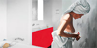 Richard Hamilton. Virtual Spaces 25 May - 10 August 2008 Kunsthalle Bielefeld, Germany www.kunsthalle-bielefeld.de fig.: Bathroom - fig.2 II 2005.06, Oil on Fuji/Oc&eacute; Light Jet on canvas,100 x 100 cm &copy; VG Bild-Kunst, Bonn 2008