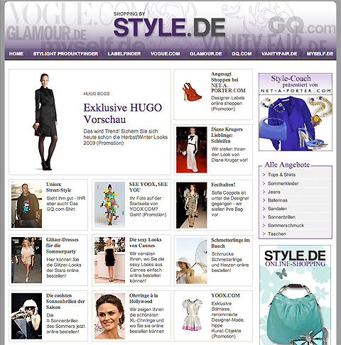 In June, the online extension of the publishing house Condé Nast (Vogue, GQ, Glamour...) announced new features on their online destinations: Style.de, the e-commerce channel of the CondéNet's fashion publications, opened the exclusive Hugo Boss store, and Vogue.com started with live-twitter reports from Berlin on occasion of the Berlin Fashion Week.