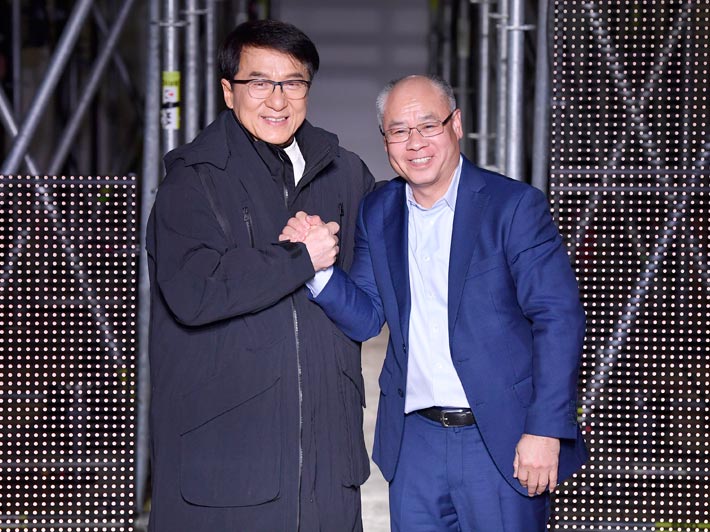 Jackie Chan and Li Ning walk the runway during the Li-Ning Menswear Fall/Winter 2020-2021 show as part of Paris Fashion Week on January 18, 2020 in Paris, France.