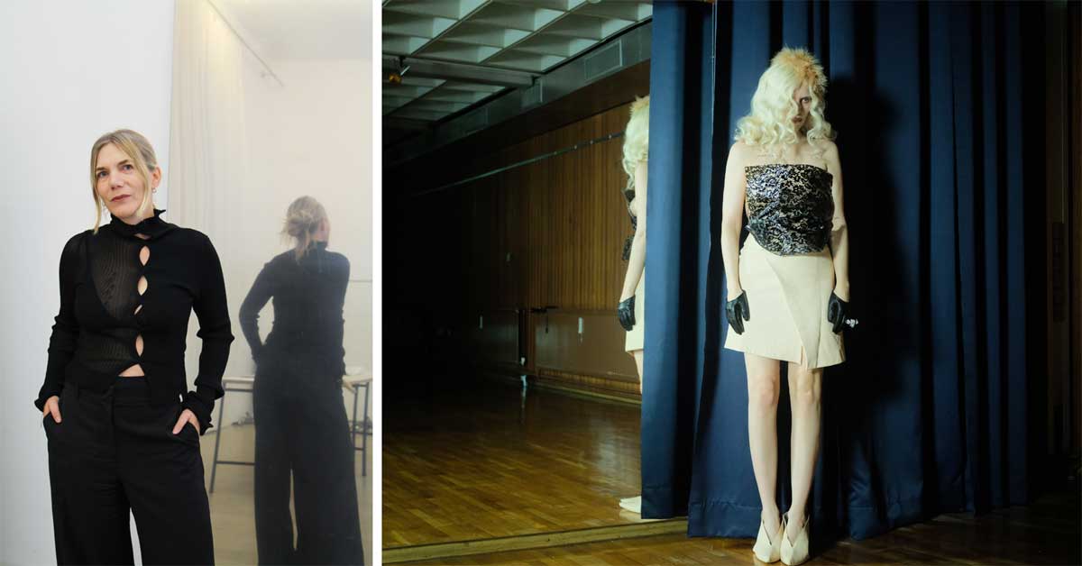 Camille Boyer of the Austrian Fashion Association and a campaign photo for the Austrian Fashion Awards 2025 in Vienna.