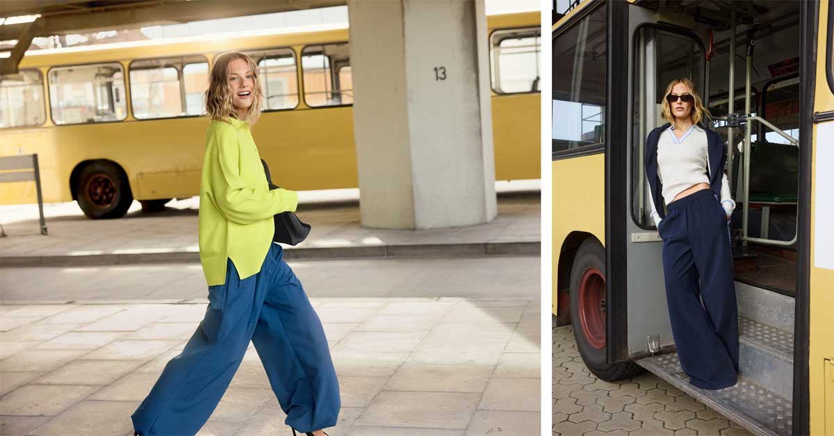 Two campaign images from the Peek & Cloppenburg Style Icon Collection show a woman wearing relaxed urban looks in and around a city bus.