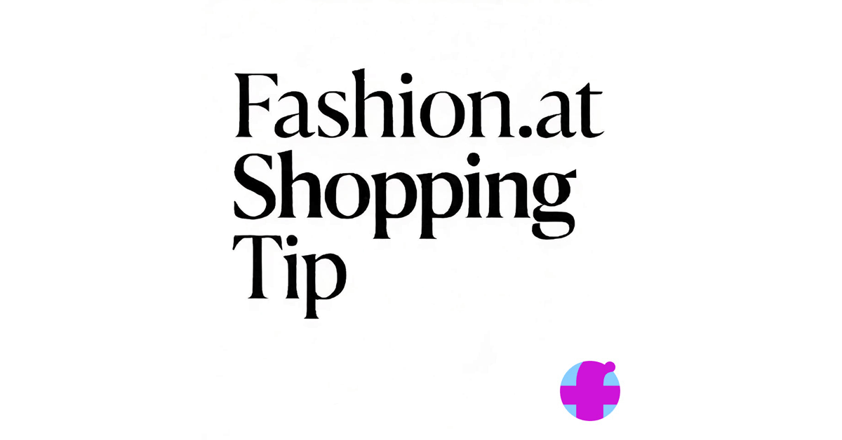 Graphic text reading 'Fashion.at Shopping Tip' in a bold black serif font on a white background, with the circular purple and blue Fashion.at logo in the bottom right corner.
