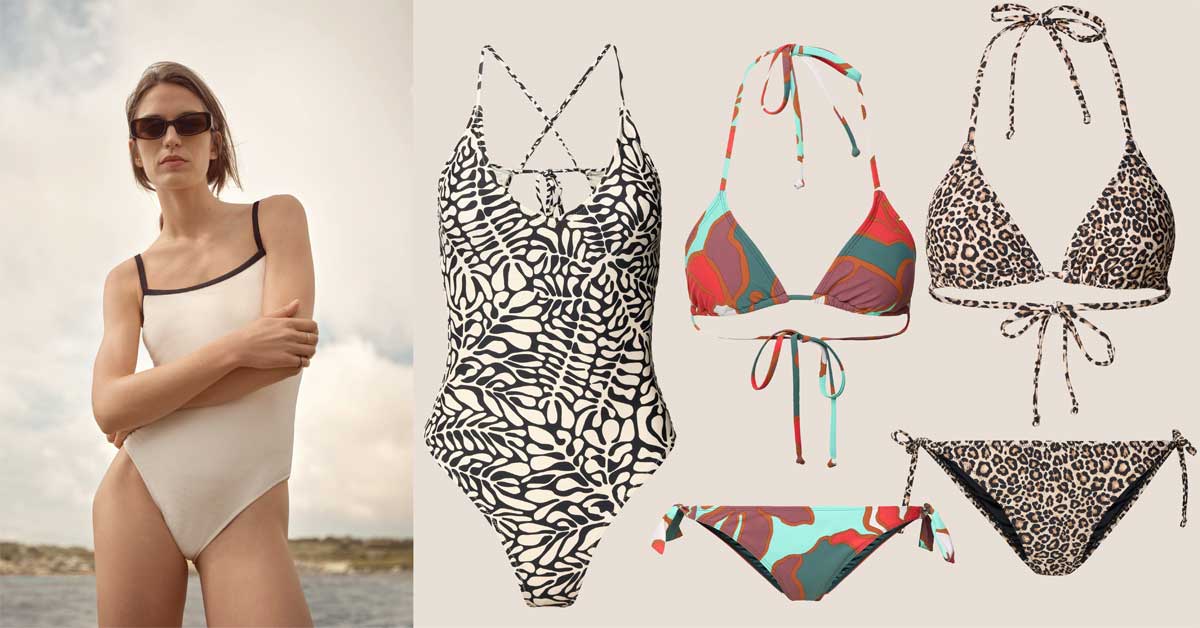 Lineup of women's swimwear from Peek & Cloppenburg Summer 2025, including sustainably labeled Barts pieces.