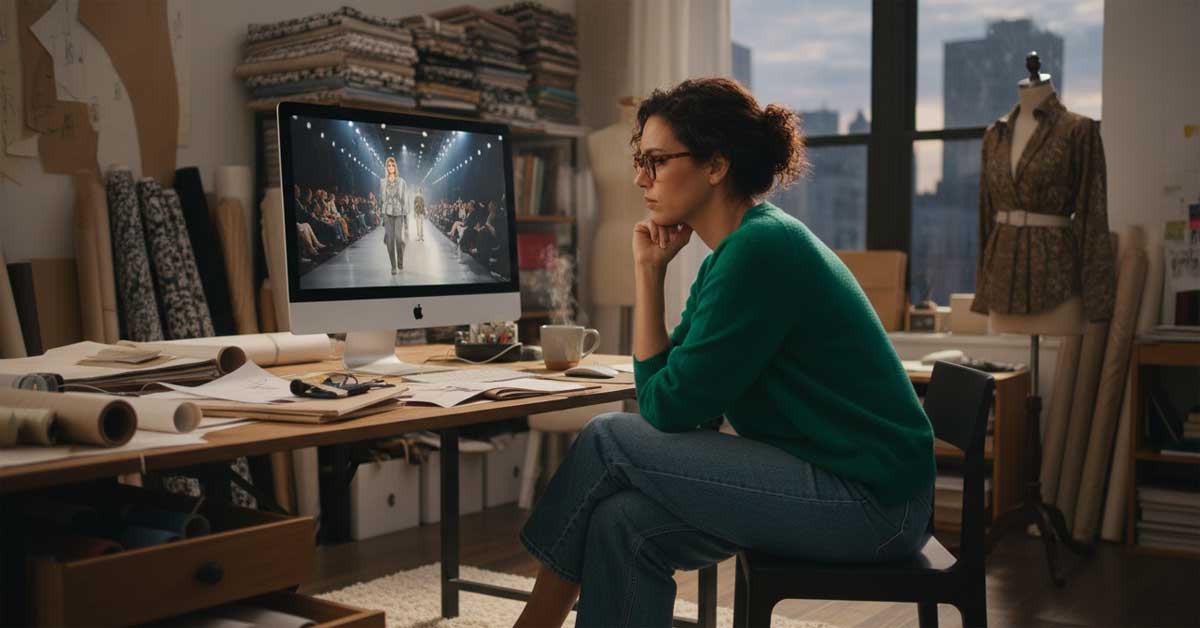 Person watches fashion show on computer.