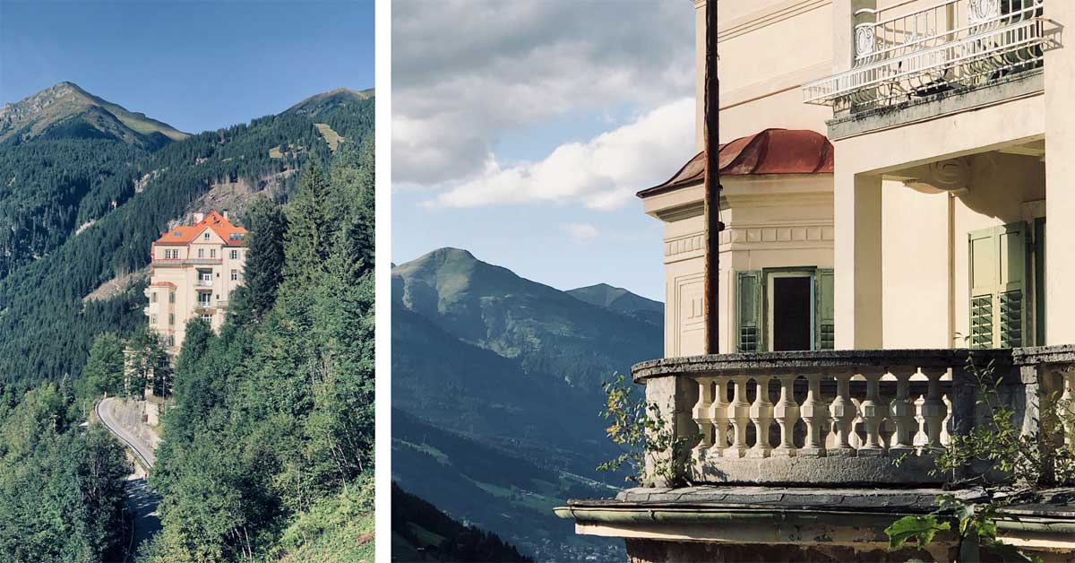Two views of the Hotel Astoria in Bad Gastein, the venue for the 'art:badgastein X POSITIONS' fair during sommer.frische.kunst 2025.