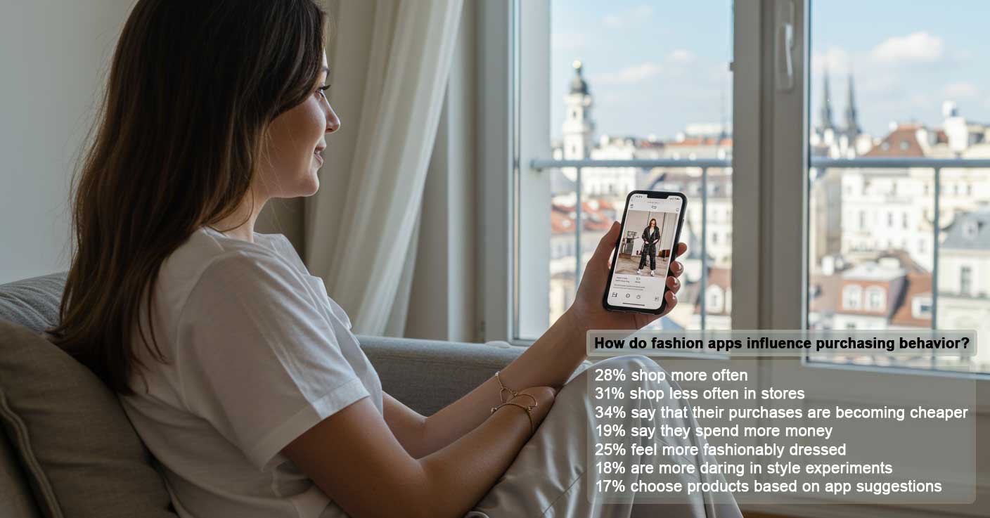 The picture shows a woman sitting in her apartment with view over Vienna. 