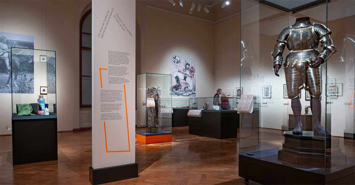 Image: Exhibition view of 'Who's Wearing the Pants?', on display from March 25, 2025 to February 1, 2026 at the Weltmuseum Wien. � KHM-Museumsverband, Photo: Daniel Sostaric.