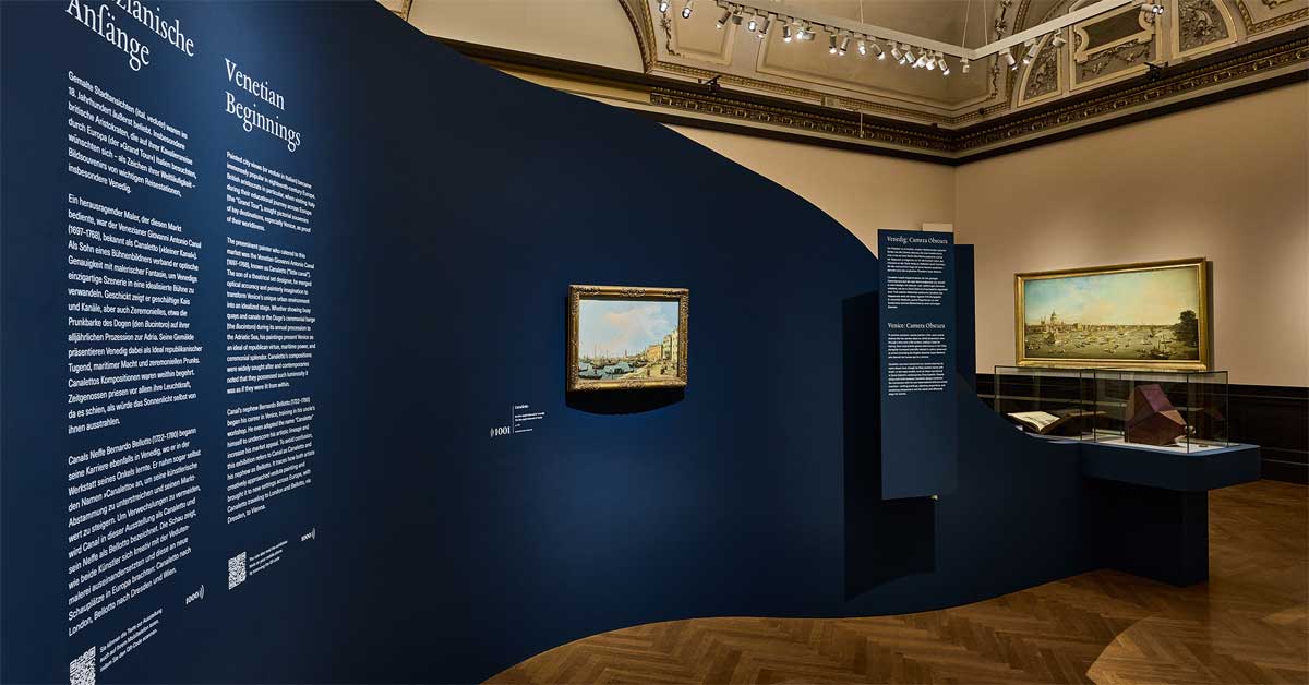 Exhibition view with camera obscura and Canaletto painting at KHM Vienna
