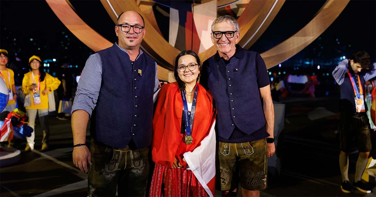 Julia Kaufmann after her WorldSkills award in Shanghai