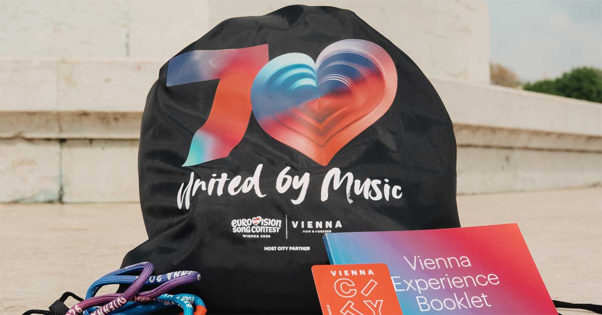 Eurovision Vienna Experience Bag with ESC merchandise, booklet and Vienna City Card discounts in Vienna.