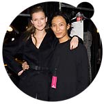 Californian born in New York living designer Alexander Wang monochrome color concept of black and white widens the focus on the tailoring of the asymmetric dresses, armor inspired metallic pieces, sportive legwear in cyclist and torero style, white bondage dresses which could be inspired by African ritual body painting or even the Asian bondage culture, ... 